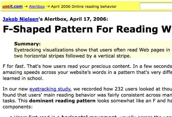 F-Shape Pattern for Reading Web Content